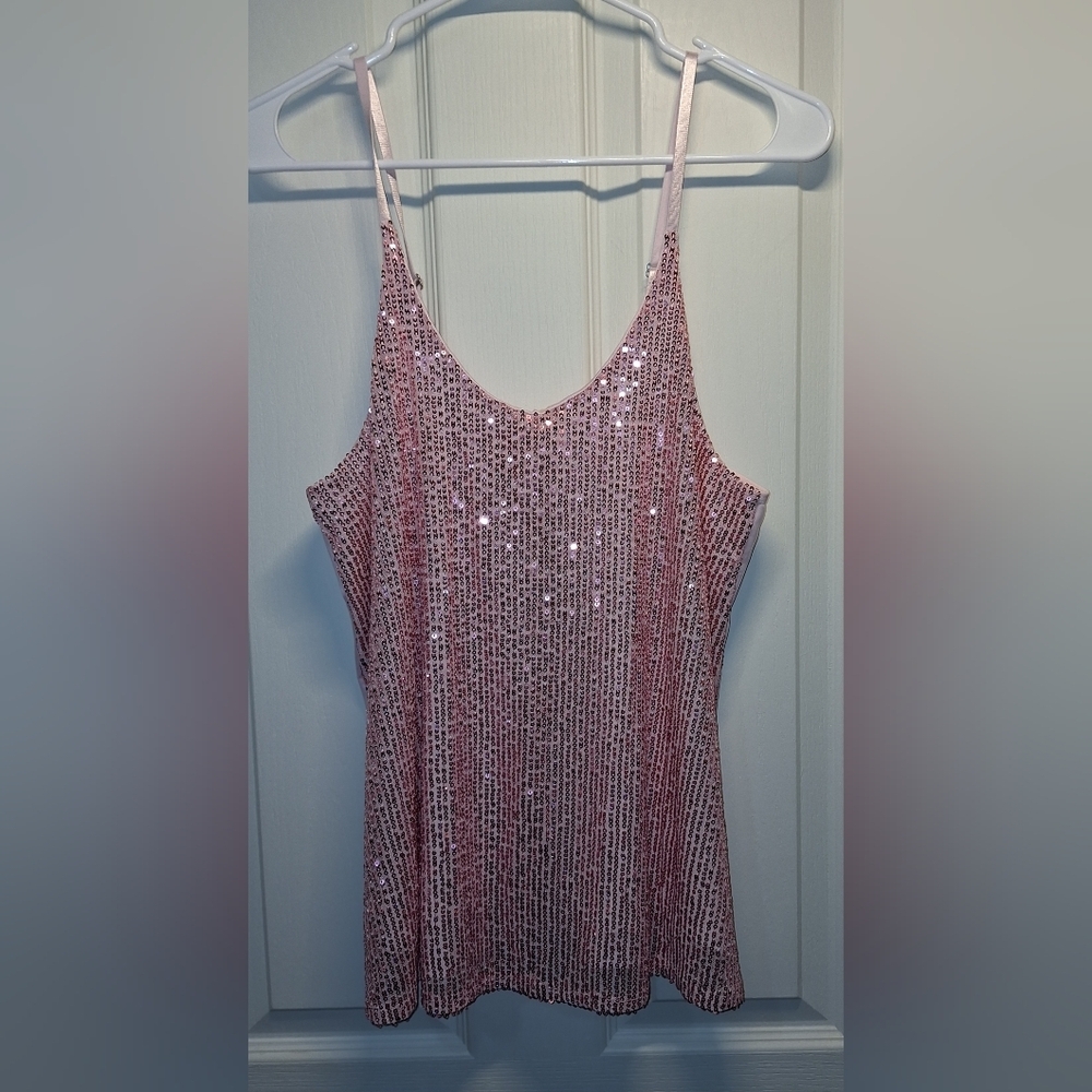 Pink Sequin Cami Tank Top Women's Medium